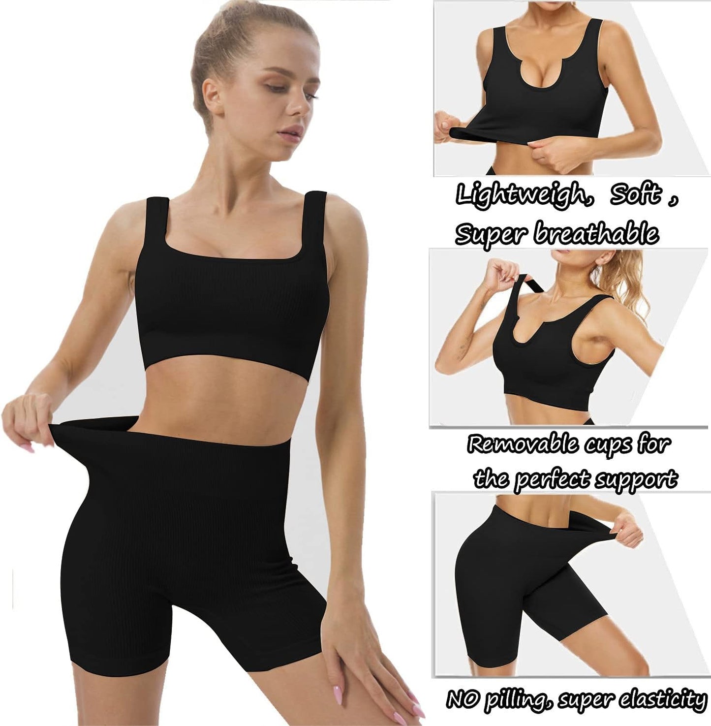 Workout Sets for Women Seamless Crop Tops Leggings Matching 2 Pieces Outfits Two Piece Yoga Workout Outfits